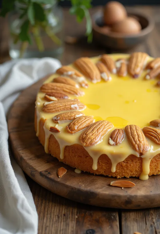 Gâteau suédois aux amandes avec base aux amandes et crème vanille