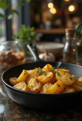 Pommes de terre rôties au four dorées et croustillantes avec herbes fraîches.