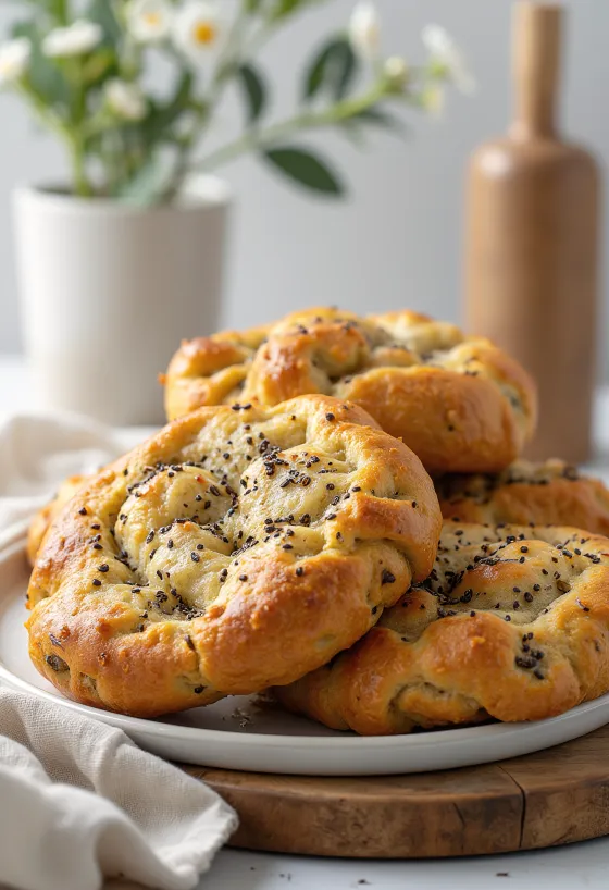 Focaccia aux graines de chia et à la farine de lin servie