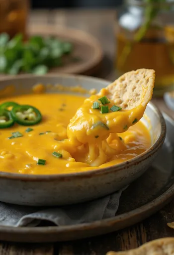 Sauce au fromage et jalapeños servie