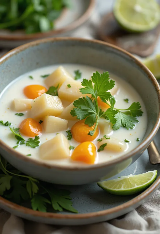 Soupe de légumes au lait de coco et coriandre fraîche