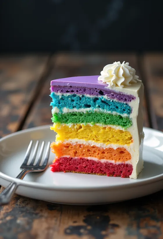 Rainbow Cake recouvert de pâte à sucre blanche avec des couches intérieures colorées