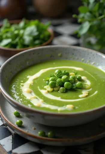 Velouté de petits pois vert vif