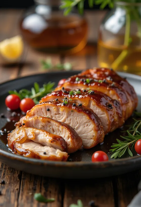 Longe de porc BBQ glacée au miel servie