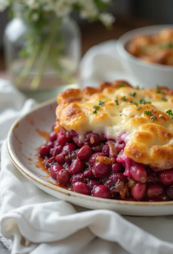 Gratin de haricots et betterave servi