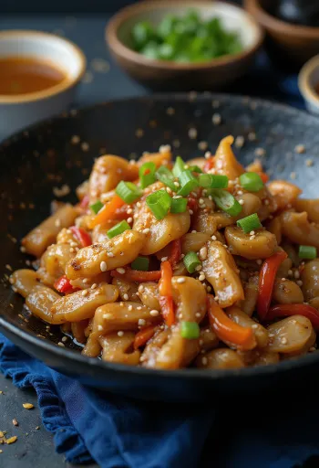 Sauté de crocodile au wok servi avec du riz et des légumes.