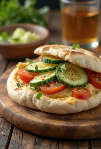 Pita garnie de houmous et légumes colorés