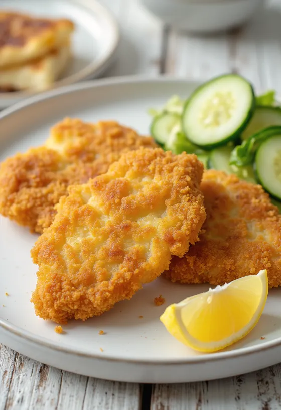 Escalope panée dorée, servie dans une croûte croustillante