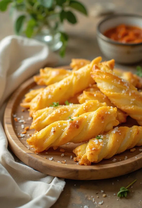 Bâtonnets au fromage croustillants fraîchement cuits, avec couche de fromage dorée