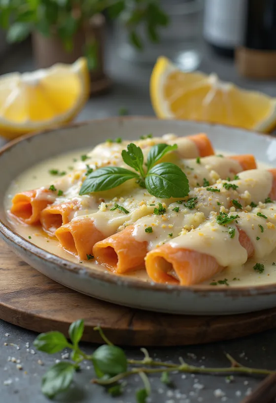 Cannellonis au saumon et aux câpres cuits au four