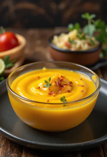 Sauce mangue citron vert servie avec du poisson grillé