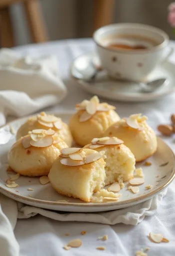 Mandelkubb aux blancs d'œufs, décoré d'amandes fraîches