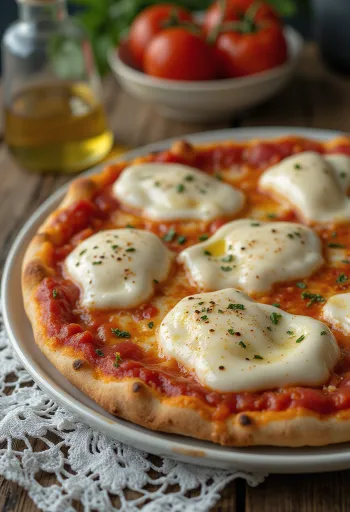 Pizza alla Mozzarella di Bufala avec mozzarella de bufflonne et basilic