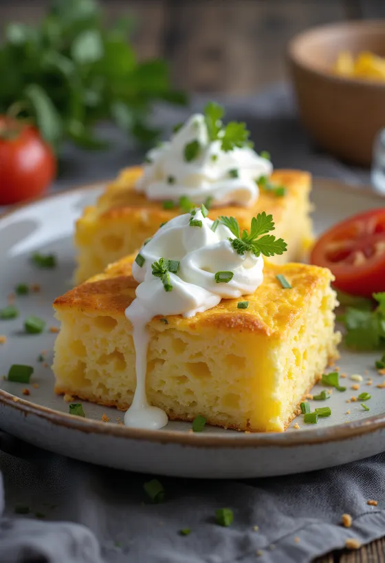 Proja à la crème fraîche servie, pâte dorée et décoration de crème