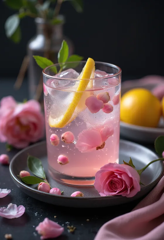 Limonade à l'eau de rose servie dans un verre