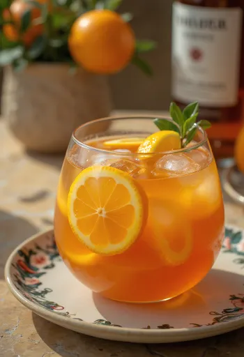 Punch au Rhum servi avec morceaux de fruits et glace
