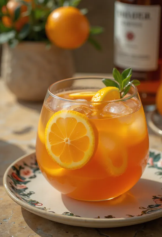 Punch au Rhum servi avec morceaux de fruits et glace