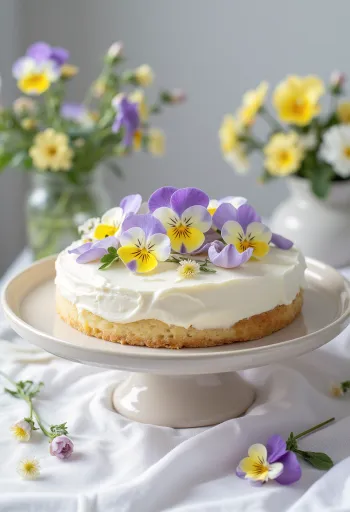 Gâteau printanier aux fleurs décoré de fleurs comestibles