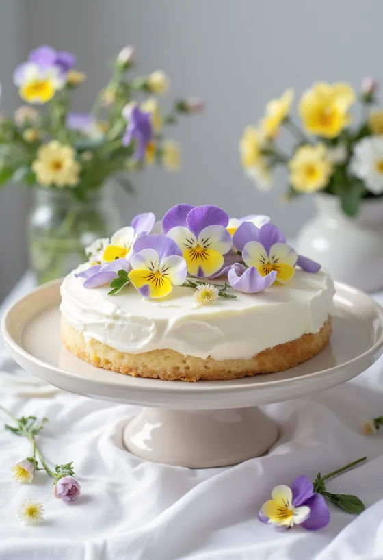 Gâteau printanier aux fleurs décoré de fleurs comestibles