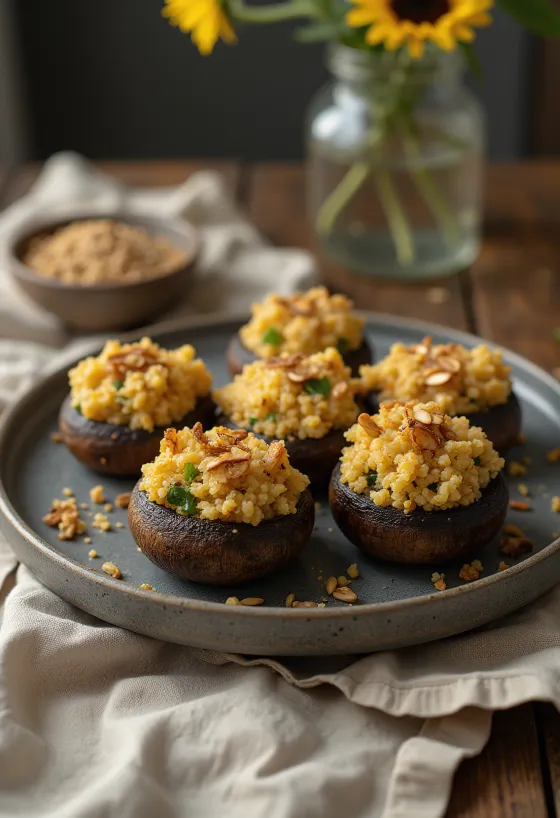 Champignons farcis au quinoa (Vegan) servis