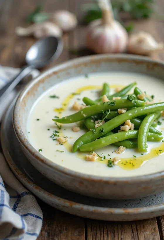 Bisque à l'ail, soupe crémeuse riche