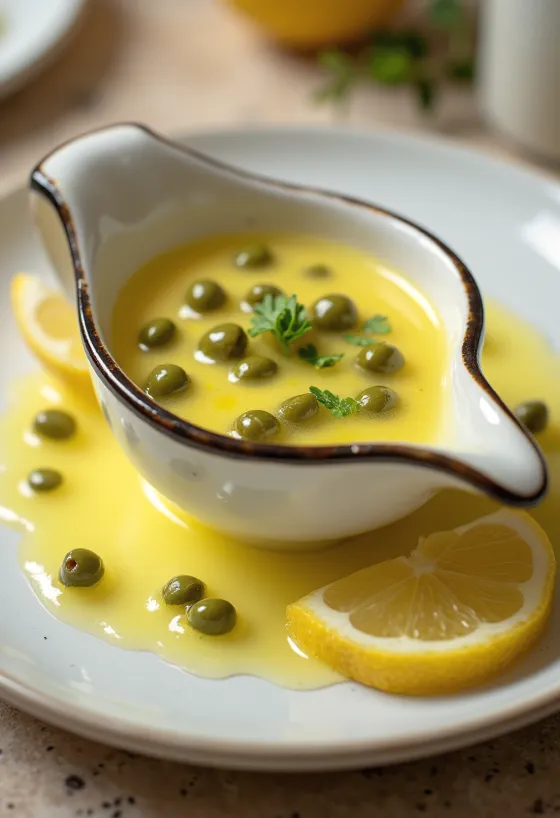 Sauce au beurre citronnée aux câpres servie