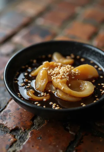 Sauce soja sucrée servie avec des légumes grillés