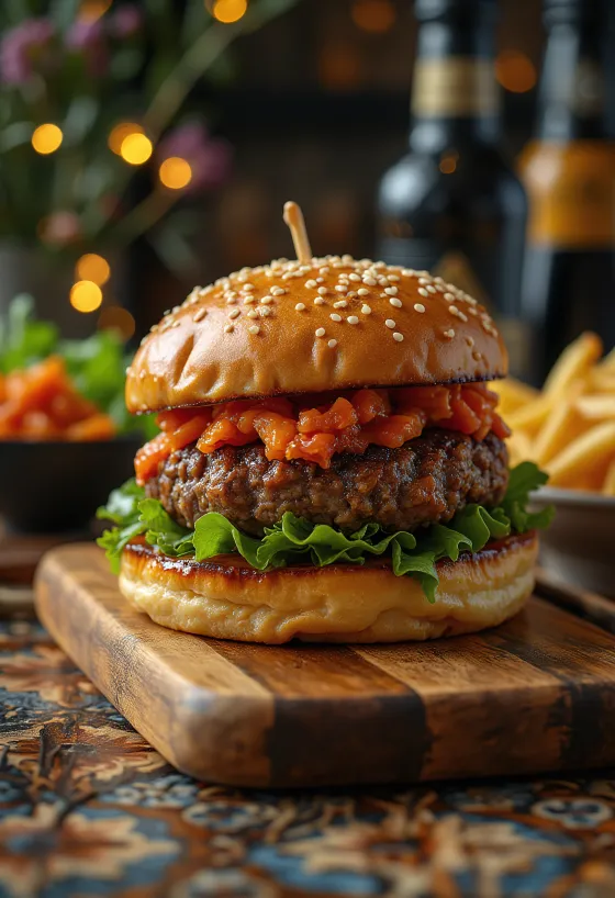 Hamburger coréen avec sauce gochujang et kimchi
