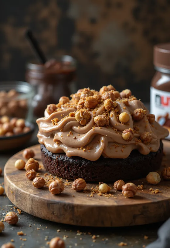 Gâteau mascarpone Nutella décoré de chantilly et copeaux