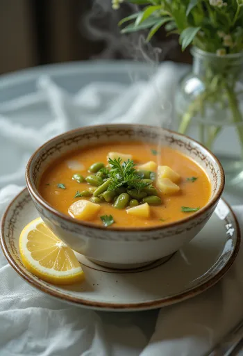 Soupe Palóc traditionnelle, riche en haricots verts, pommes de terre et viande.
