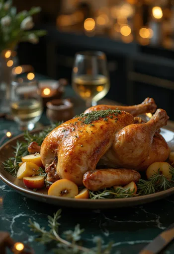 Oie rôtie farcie à la sauge et légumes rôtis