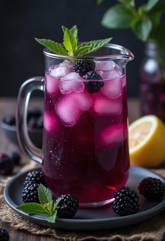 Limonade à la mûre servie dans un verre