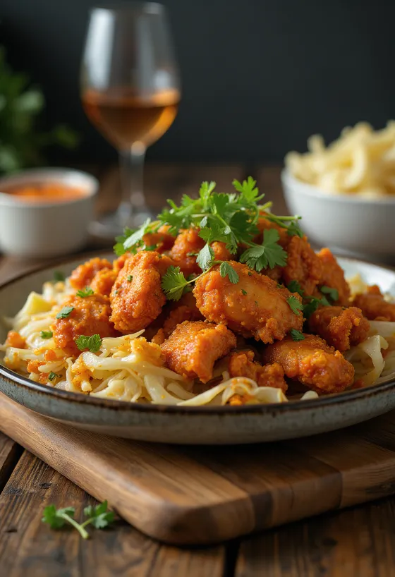 Ayam geprek épicé servi avec du chou