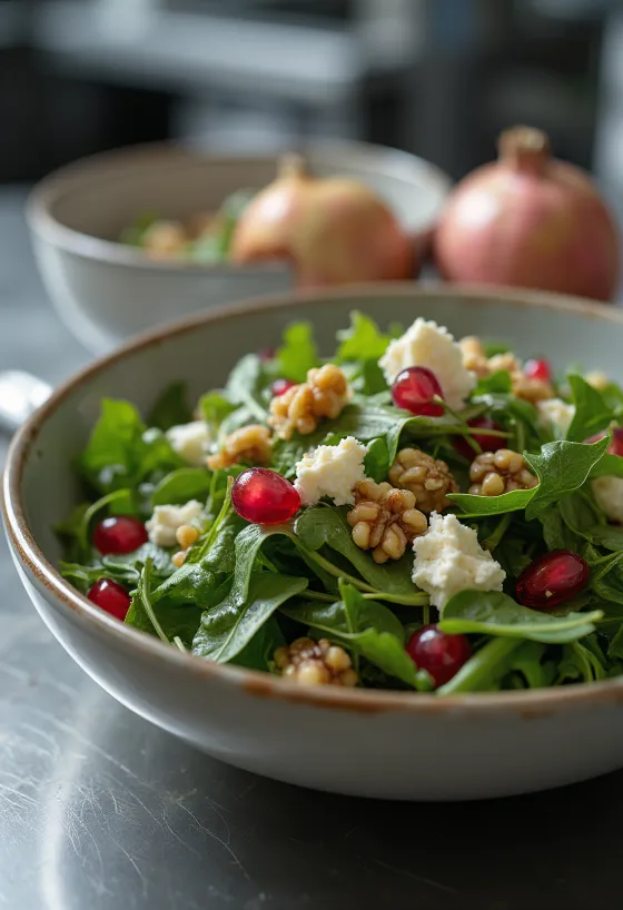 Salade de roquette à la grenade avec feta et noix