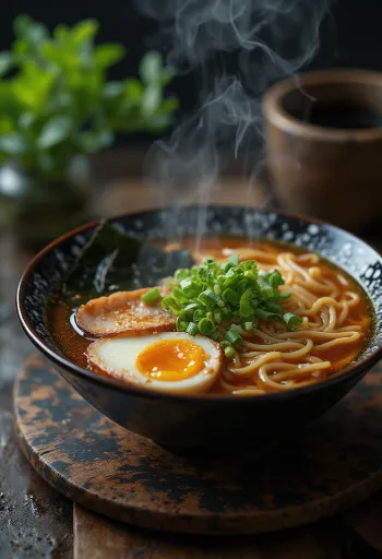 Bol de ramen classique, nouilles, œuf et garnitures