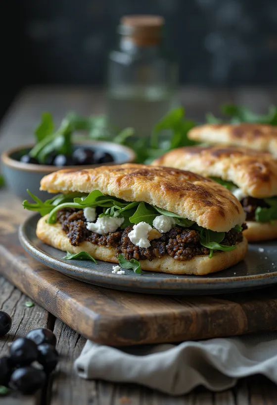 Piadina à la tapenade et au chèvre servie