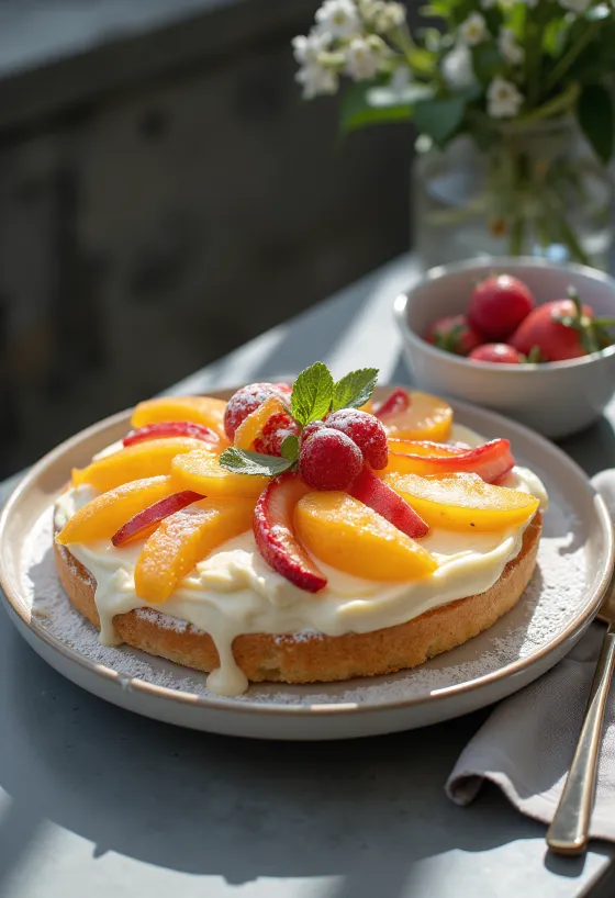 Gâteau génoise aux fruits frais et gelée