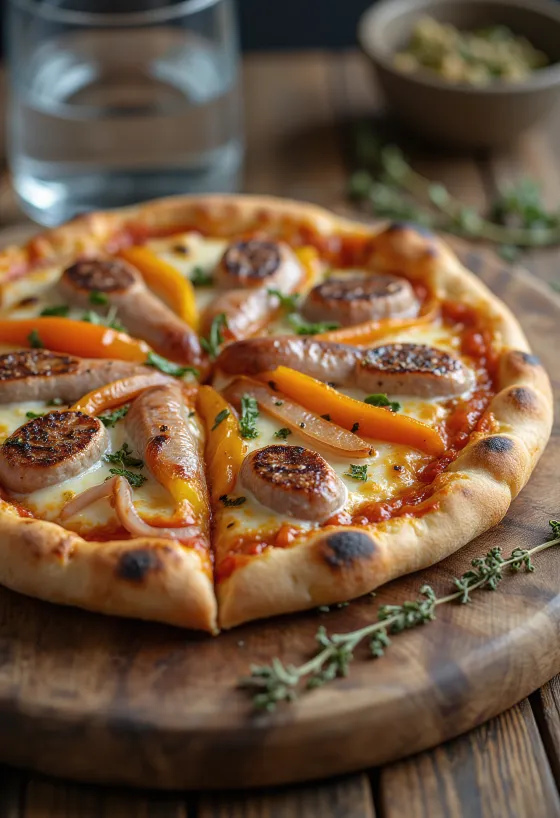 Pizza Viennese à la saucisse autrichienne, poivron et mozzarella