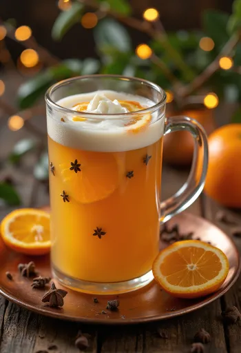 Cidre à l'orange et aux clous de girofle servi dans un verre