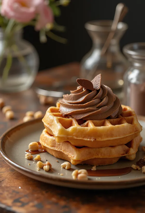 Gaufres à la Mousse au Chocolat servies