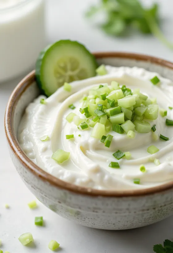 Sauce crème au concombre et aneth servie