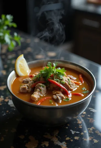 Kelle paça au piment servi avec coriandre fraîche