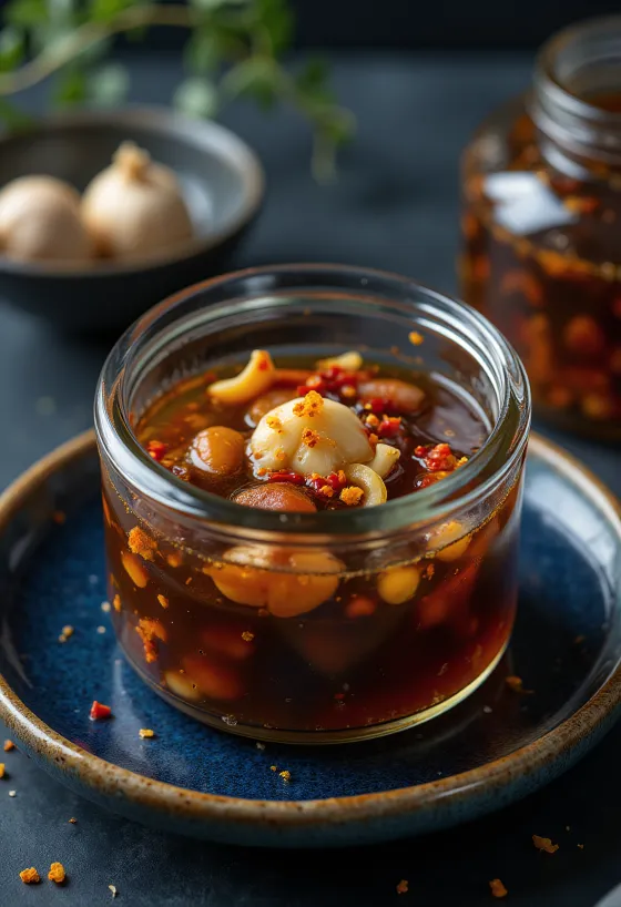 Sauce vinaigrée Jangajji servie avec des légumes marinés