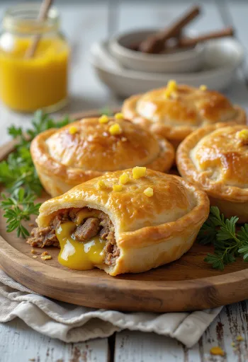 Lihapiirakka farci à la moutarde, frit doré, servi avec garniture bœuf haché