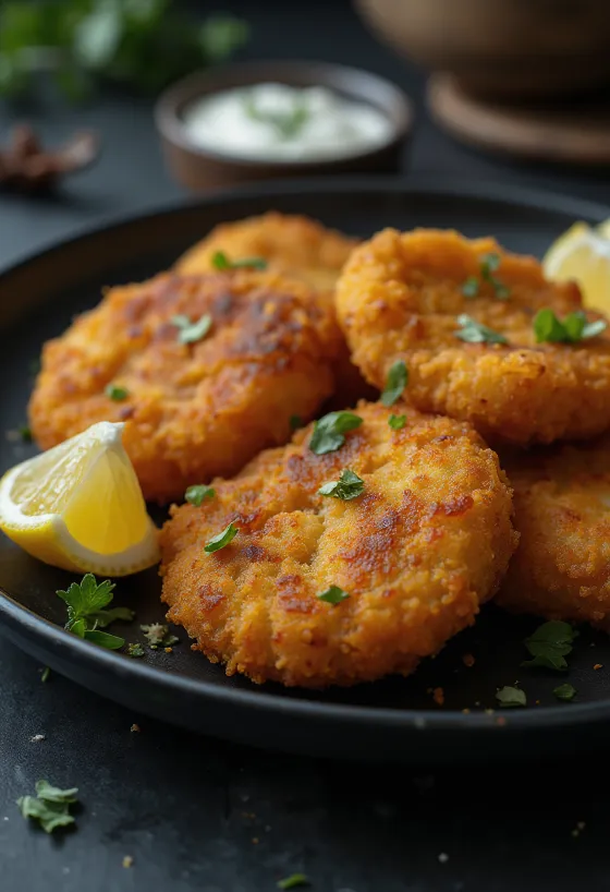 Escalope de buffle panée servie