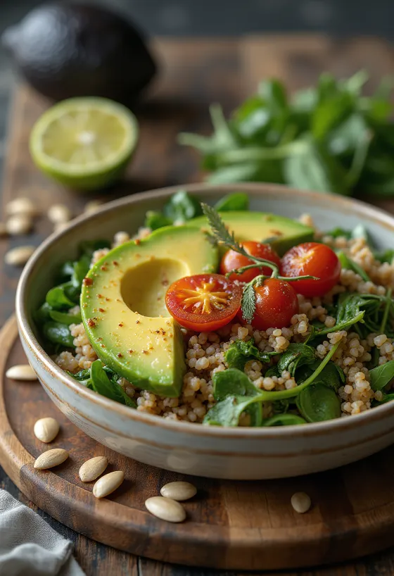Buddha bowl au quinoa, épinards et avocat