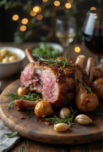 Gigot d'agneau rôti au romarin servi