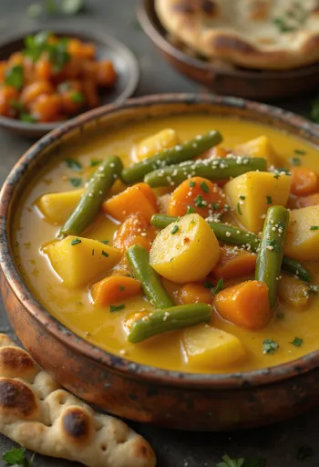 Curry de légumes au lait de coco servi