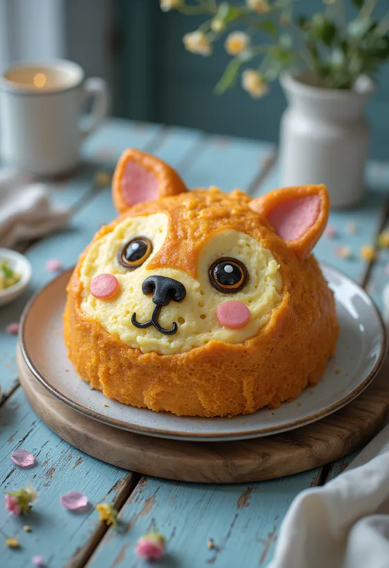 Gâteau en forme d'animal avec couverture en pâte à sucre et copeaux de chocolat