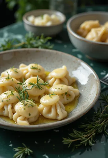 Dumplings au chèvre et au romarin servis